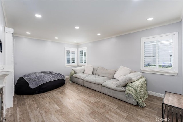 72 Corniche Dr Unit C, Dana Point, CA 92629 - living area with ornamental molding, recessed lighting, and light wood-type flooring