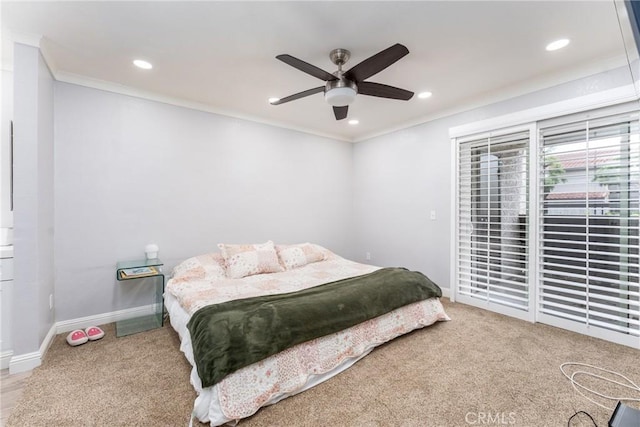 72 Corniche Dr Unit C, Dana Point, CA 92629 - carpeted bedroom with crown molding, access to outside, recessed lighting, and ceiling fan