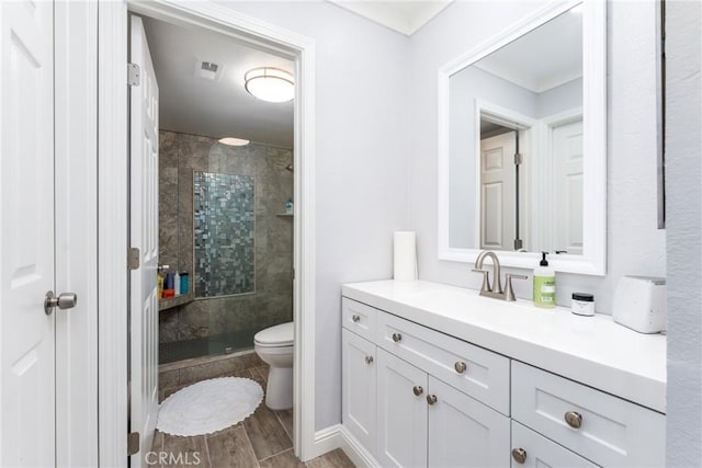 72 Corniche Dr Unit C, Dana Point, CA 92629 - full bath with vanity, a shower stall, wood finished floors, and crown molding