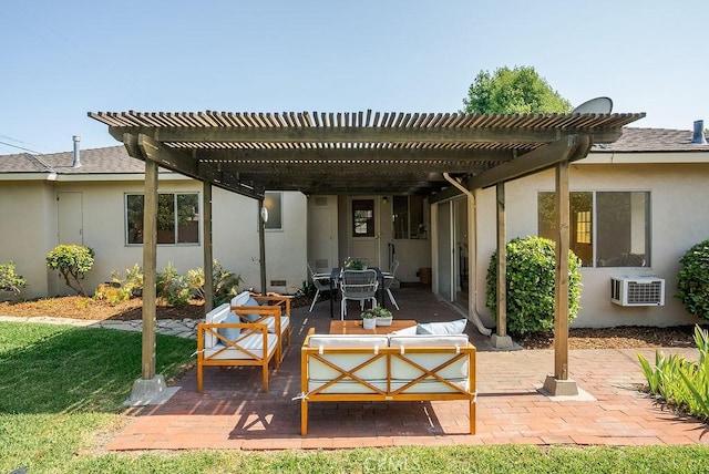 1157 Steffen St, Glendora, CA 91741 - view of patio / terrace with a pergola, outdoor lounge area, a wall mounted air conditioner, and outdoor dining space