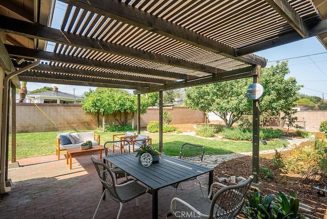 1157 Steffen St, Glendora, CA 91741 - fenced backyard featuring a pergola, outdoor dining space, and outdoor lounge area