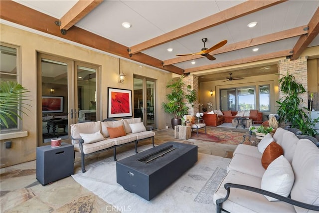 1377 Versante Cir, Corona, CA 92881 - view of patio featuring an outdoor living space with a fire pit and ceiling fan