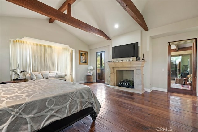 1377 Versante Cir, Corona, CA 92881 - bedroom with hardwood / wood-style floors, access to exterior, a fireplace with raised hearth, and recessed lighting