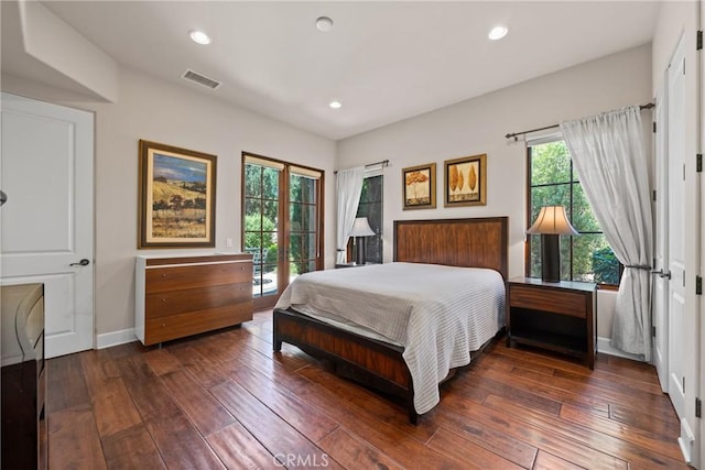 1377 Versante Cir, Corona, CA 92881 - bedroom featuring wood-type flooring, access to exterior, and recessed lighting