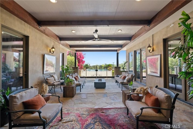 1377 Versante Cir, Corona, CA 92881 - view of patio with an outdoor hangout area and a ceiling fan