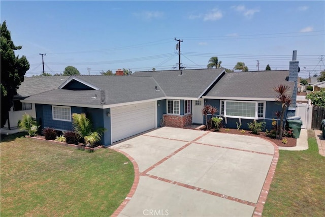 15932 Puritan Cir, Huntington Beach, CA 92647 - ranch-style house with roof with shingles, driveway, a garage, and a chimney