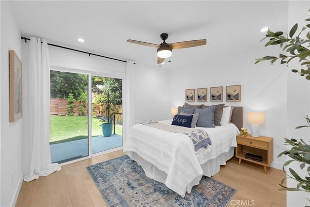 351 Vista Pl, Los Angeles, CA 90042 - bedroom with access to exterior, wood finished floors, recessed lighting, and ceiling fan
