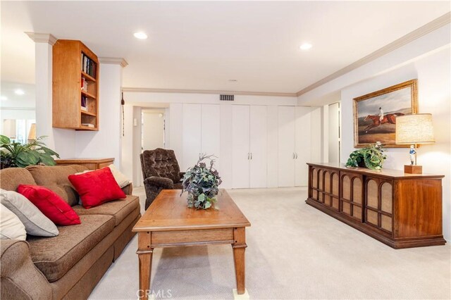 740 S Orange Grove Blvd Unit 7, Pasadena, CA 91105 - living room with crown molding, light colored carpet, and recessed lighting