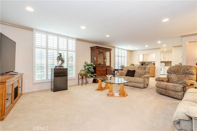 740 S Orange Grove Blvd Unit 7, Pasadena, CA 91105 - living area featuring ornamental molding, light carpet, and recessed lighting