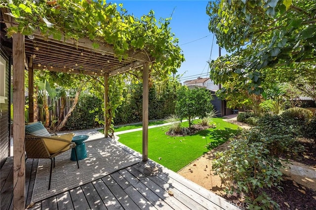 1111 Dawson Ave, Long Beach, CA 90804 - wooden terrace with a fenced backyard and a pergola