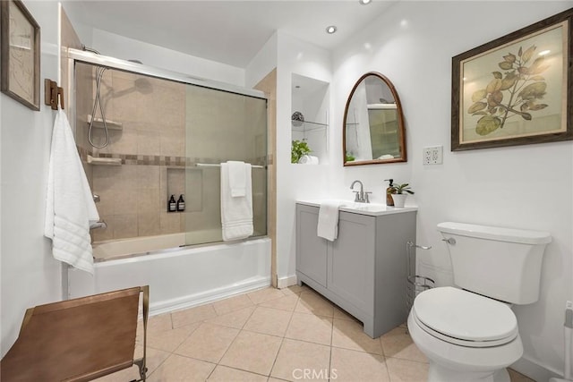 1111 Dawson Ave, Long Beach, CA 90804 - bathroom featuring vanity, shower / bath combination with glass door, tile patterned floors, and recessed lighting