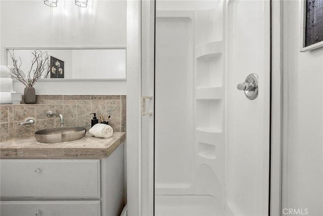 1111 Dawson Ave, Long Beach, CA 90804 - bathroom with a shower stall, vanity, and tasteful backsplash