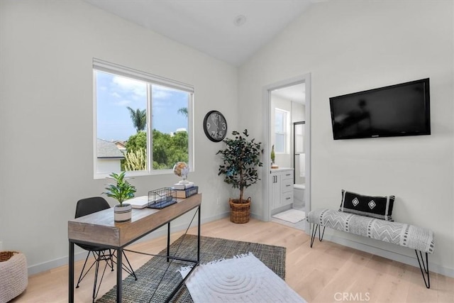 2117 Marshallfield Ln Unit B, Redondo Beach, CA 90278 - home office featuring light wood-style flooring and lofted ceiling