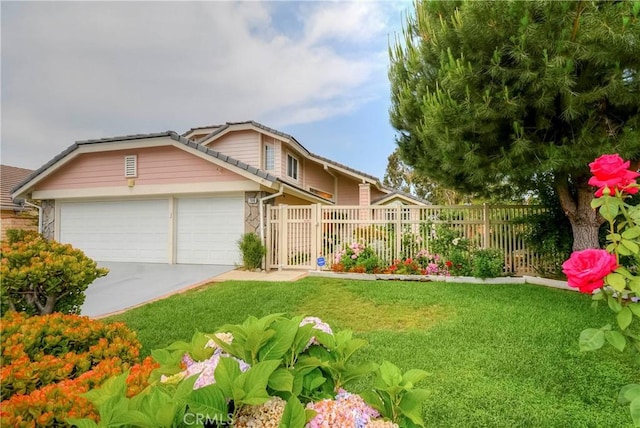 7008 Davenport Ct, Rancho Cucamonga, CA 91701 - view of front of home with a garage, concrete driveway, stone siding, and a tile roof
