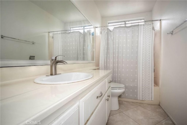7008 Davenport Ct, Rancho Cucamonga, CA 91701 - full bathroom with vanity, tile patterned flooring, and shower / bathtub combination with curtain