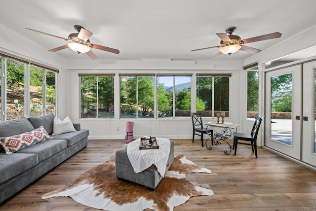 26380 San Felipe Rd, Warner Springs, CA 92086 - sunroom / solarium featuring a deck with mountain view and wood finished floors