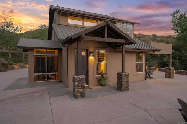 26380 San Felipe Rd, Warner Springs, CA 92086 - rear view of house with a standing seam roof, a metal roof, a patio, and stucco siding