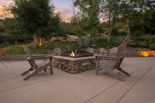 26380 San Felipe Rd, Warner Springs, CA 92086 - patio terrace at dusk with an outdoor fire pit and a patio