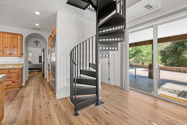 26380 San Felipe Rd, Warner Springs, CA 92086 - staircase with plenty of natural light, wood finished floors, and recessed lighting