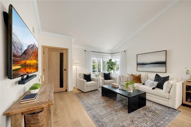 637 Silver Bridle Rd, Walnut, CA 91789 - living room featuring vaulted ceiling, crown molding, and light wood-style floors