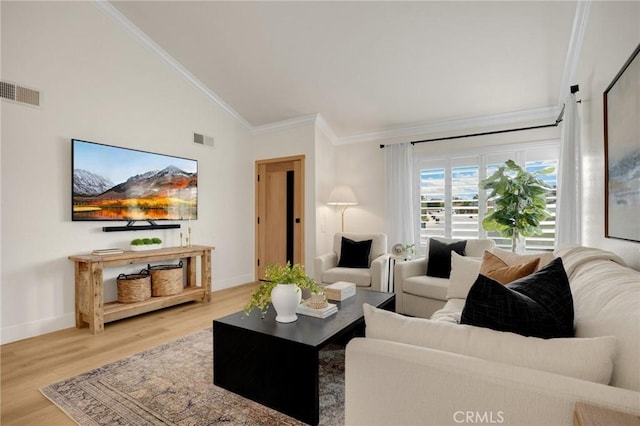 637 Silver Bridle Rd, Walnut, CA 91789 - living room with crown molding, light wood-style floors, and high vaulted ceiling