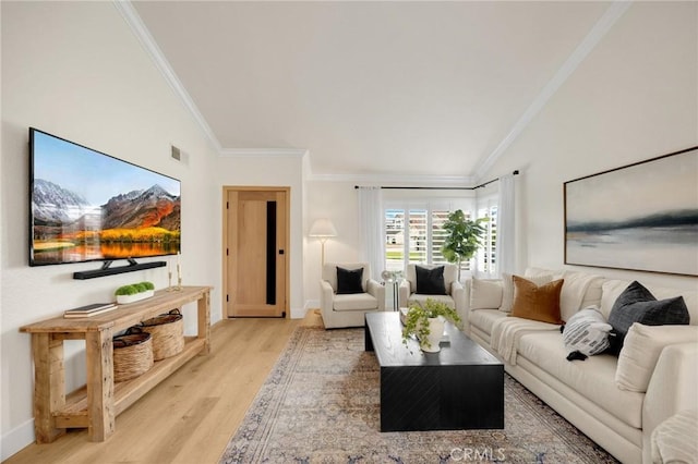 637 Silver Bridle Rd, Walnut, CA 91789 - living area featuring vaulted ceiling, crown molding, and light wood-type flooring