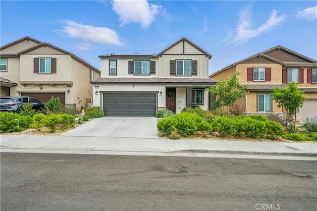 14160 Hercules St, Hesperia, CA 92345 - view of front facade with an attached garage, driveway, stucco siding, and board and batten siding