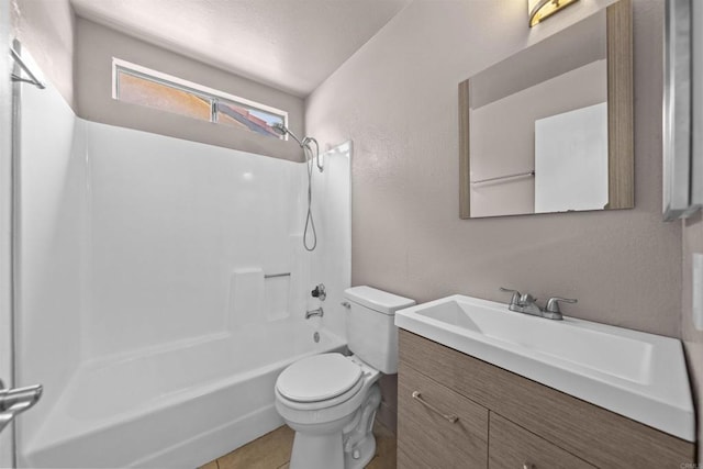 27583 Genevieve Dr, Menifee, CA 92586 - full bathroom with vanity, shower / bathtub combination, a textured wall, and tile patterned flooring