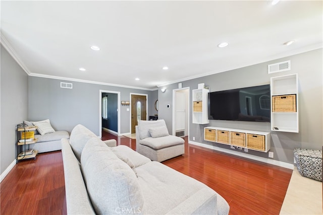 8412 San Marino Dr, Buena Park, CA 90620 - living room with ornamental molding, recessed lighting, and wood finished floors