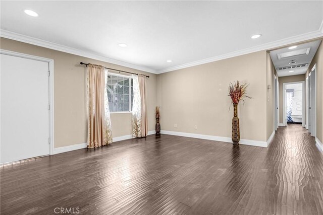 17959 Cantara St, Reseda, CA 91335 - spare room with dark wood-style flooring, ornamental molding, and recessed lighting