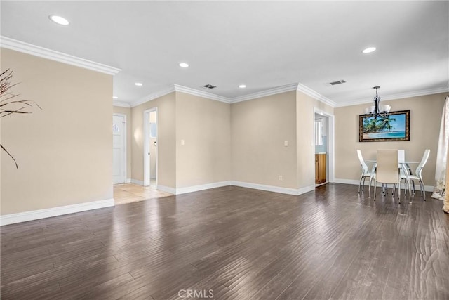 17959 Cantara St, Reseda, CA 91335 - unfurnished living room with recessed lighting, a chandelier, wood finished floors, and ornamental molding