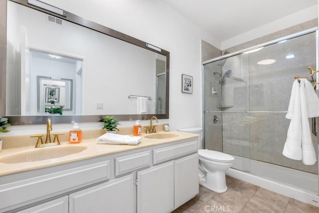 3284 Barham Blvd Unit 201, Los Angeles, CA 90068 - bathroom with double vanity, a stall shower, and tile patterned flooring