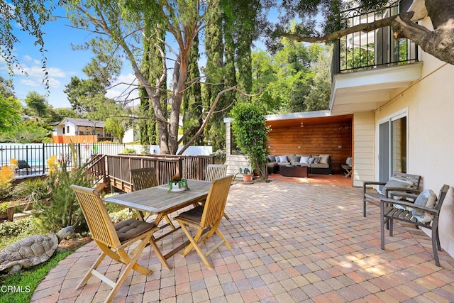 5245 Ramsdell Ave, La Crescenta, CA 91214 - patio / terrace featuring an outdoor hangout area, a patio area, outdoor dining space, and a fenced backyard