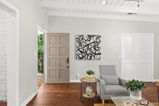 5245 Ramsdell Ave, La Crescenta, CA 91214 - entryway featuring dark wood finished floors and a wood ceiling with exposed beams