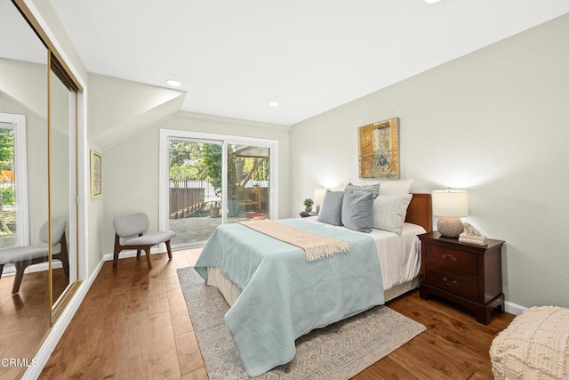 5245 Ramsdell Ave, La Crescenta, CA 91214 - bedroom with access to outside, a closet, wood finished floors, and recessed lighting