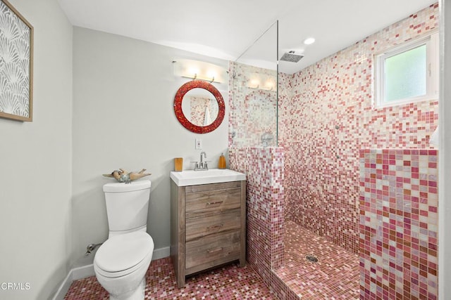 5245 Ramsdell Ave, La Crescenta, CA 91214 - bathroom featuring vanity, walk in shower, recessed lighting, and tile patterned flooring