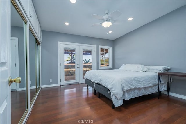 2935 Athel Dr, Hacienda Heights, CA 91745 - bedroom featuring french doors, access to outside, wood finished floors, recessed lighting, and a ceiling fan