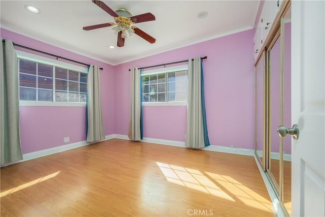 2935 Athel Dr, Hacienda Heights, CA 91745 - spare room featuring light wood-style floors, crown molding, a ceiling fan, and recessed lighting
