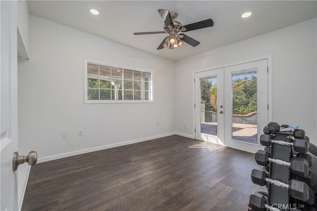 2935 Athel Dr, Hacienda Heights, CA 91745 - unfurnished room featuring plenty of natural light, french doors, dark wood-style flooring, ceiling fan, and recessed lighting