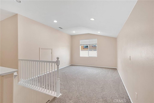 35668 Trevino Trl, Beaumont, CA 92223 - unfurnished room with lofted ceiling, carpet floors, and recessed lighting
