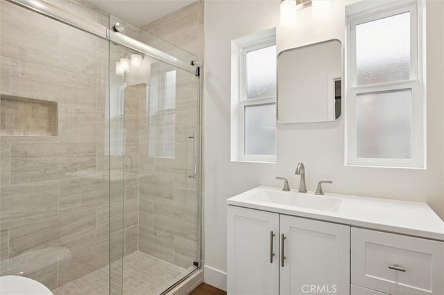 2141 Sierra Way, San Luis Obispo, CA 93401 - bathroom with vanity and a stall shower