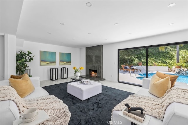 20101 Greenbriar Dr, Tarzana, CA 91356 - living area featuring a fireplace and recessed lighting