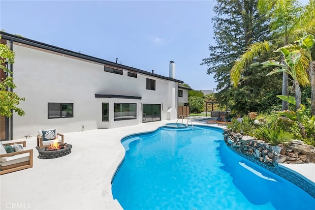 20101 Greenbriar Dr, Tarzana, CA 91356 - swimming pool featuring an outdoor fire pit and a patio