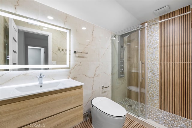 20101 Greenbriar Dr, Tarzana, CA 91356 - full bathroom with tile walls, vanity, and a shower stall