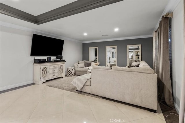 17635 Verde St, Hesperia, CA 92345 - living room with ornamental molding, recessed lighting, and light tile patterned floors