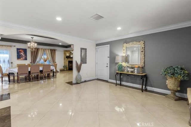 17635 Verde St, Hesperia, CA 92345 - foyer with a chandelier, crown molding, recessed lighting, and tile patterned floors