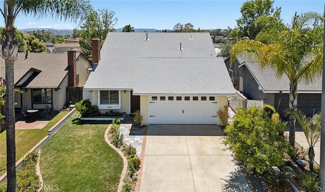 23441 Via Ronda, Mission Viejo, CA 92691 - view of front of home with driveway, stucco siding, a shingled roof, and a chimney