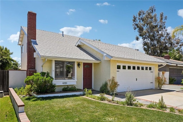 23441 Via Ronda, Mission Viejo, CA 92691 - single story home with a garage, driveway, stucco siding, and a chimney