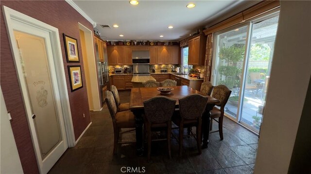 28107 Graciosa St, Valencia, CA 91355 - dining space with recessed lighting and ornamental molding