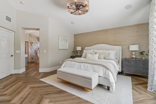 5414 Foxtail Loop, Carlsbad, CA 92010 - bedroom with vaulted ceiling and an accent wall